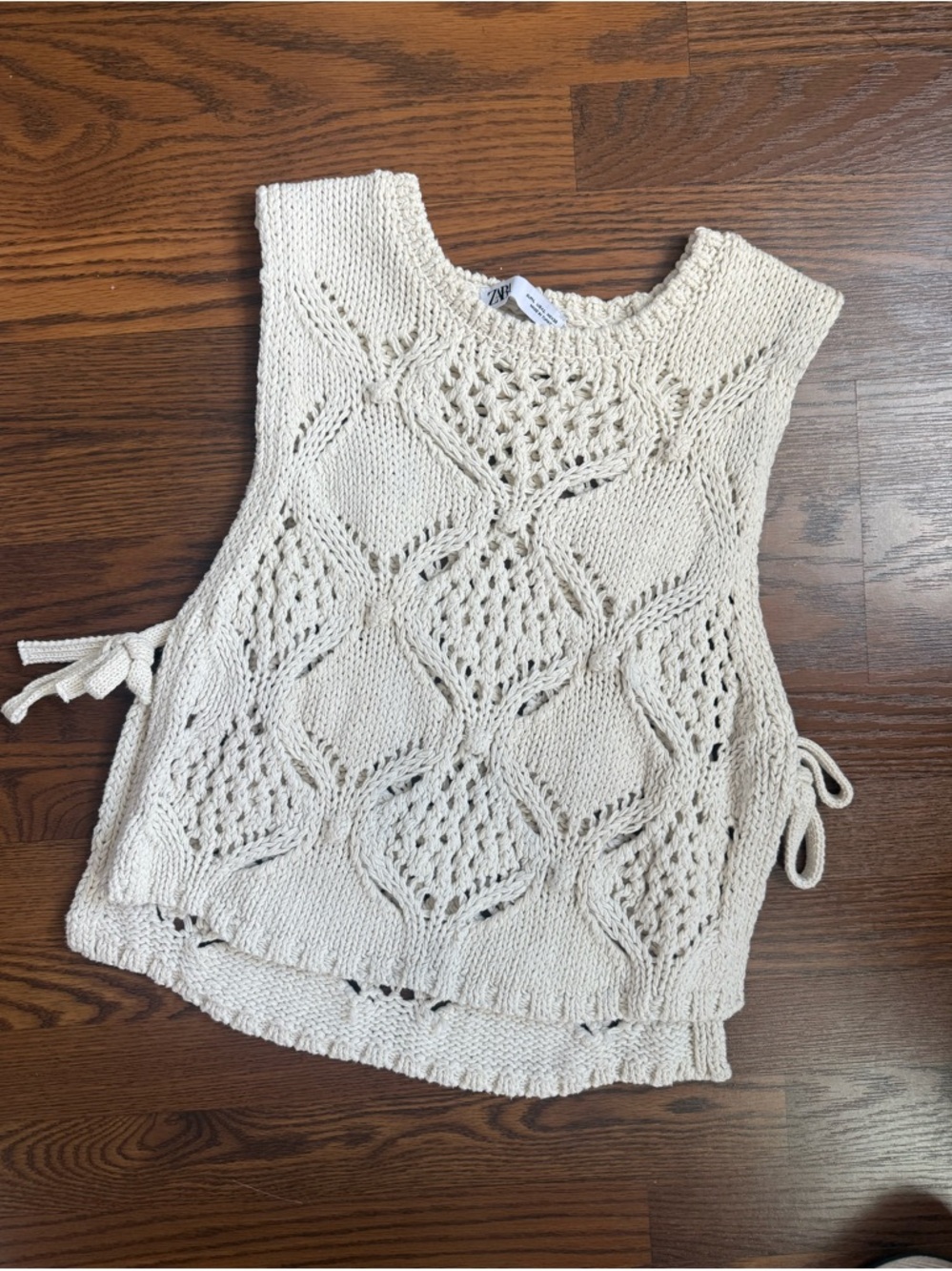 Zara Cream Knit Crochet Tank Top